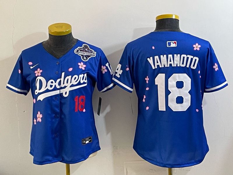 Youth Los Angeles Dodgers #18 Yamamoto Blue Sakura Edition 2026 Nike MLB Jersey 002->youth mlb jersey->Youth Jersey